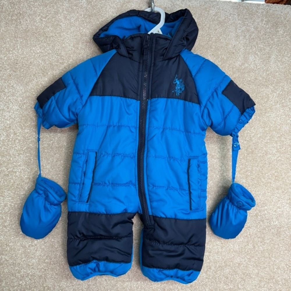 US Polo Baby Insulated Snowsuit Size 3-6 Months 3M 6M Blue Bunting‎ Snow Suit